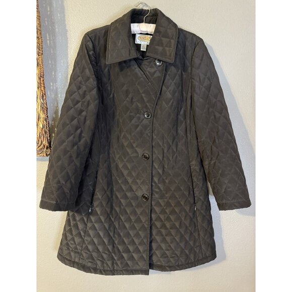 Talbot's Quilted Puffer Coat PM Petite Medium Mid Length Black W Pockets - Picture 7 of 16